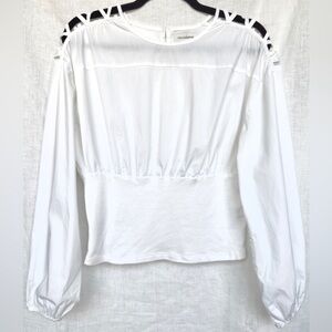 Calligraphie, an Anthropologie Brand, White Cut Out Shoulder Blouse, Never Worn